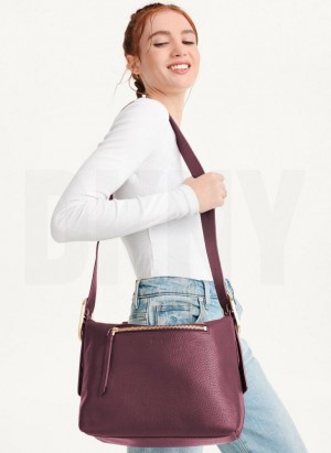 Burgundy Women's DKNY Medium Buckle Crossbody Bags | Australia-D1279