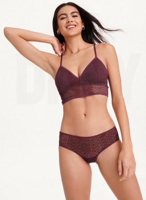 Burgundy Women's DKNY Modern Lace Longline Racerback Bras | Australia-D1151