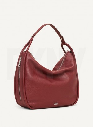 Burgundy Women's DKNY Phoebe Hobo Tote Bags | Australia-D1512