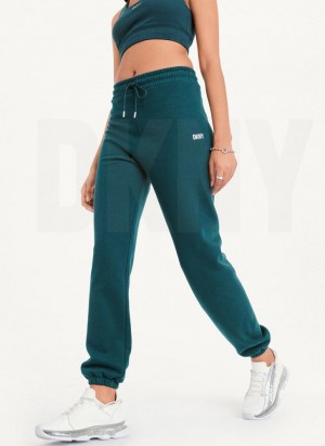 Dark Green Women's DKNY Metallic Logo Joggers | Australia-D1605