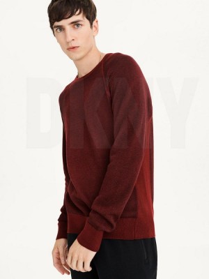 Dark Red Men's DKNY Birdseye Raglan Sleeve Sweaters | Australia-D0729