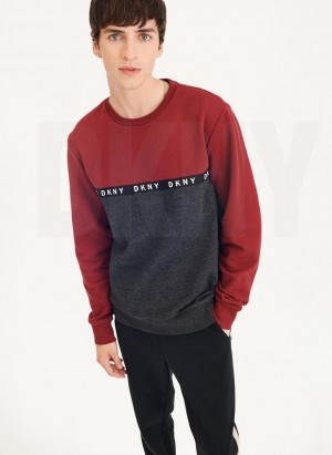 Dark Red Men's DKNY Logo Fleece Crew Sweatshirts | Australia-D0735