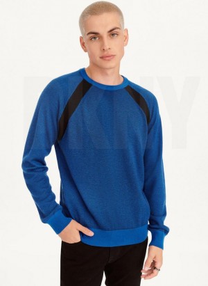 Deep Blue Men's DKNY Birdseye Stitch Sweaters | Australia-D0178
