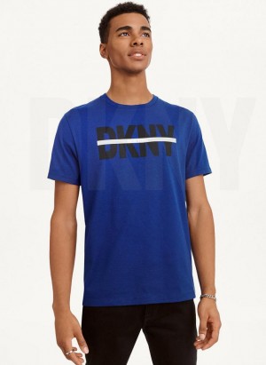 Deep Blue Men's DKNY Logo Cross Bar T Shirts | Australia-D0554
