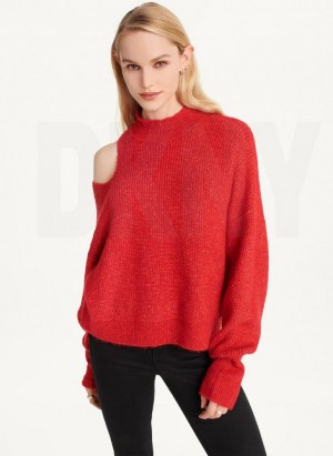 Deep Red Women's DKNY Cold Shoulder Sweaters | Australia-D0261