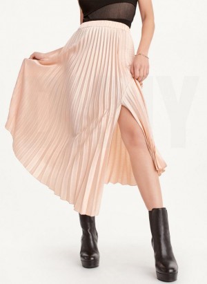 Gold Brown Women's DKNY Asymmetrical Hem Pleated Maxi Skirts | Australia-D0661