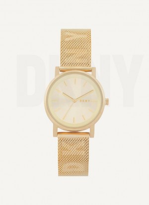 Gold Women's DKNY Soho Logo Mesh Band Watches | Australia-D0308