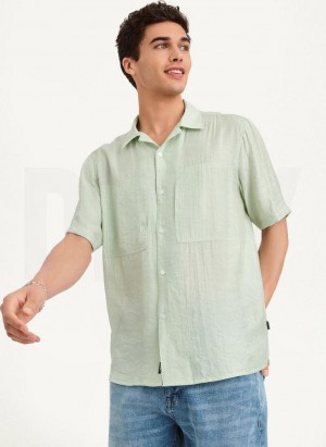 Green Men's DKNY Imitation Silk Camp Shirts | Australia-D1774