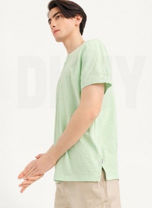 Green Men's DKNY Slub Jersey Henley T Shirts | Australia-D1499
