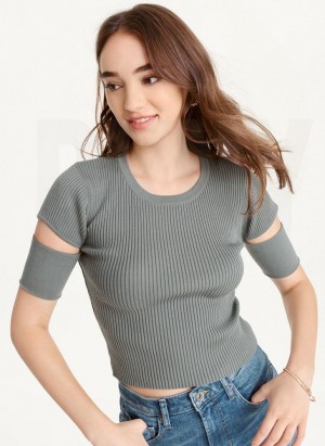 Green Women's DKNY Cut Out Knit T Shirts | Australia-D0990