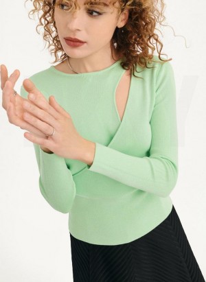 Green Women's DKNY Long Sleevewrap Cut Out Sweaters | Australia-D1221