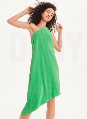 Green Women's DKNY One Shoulder Asymmetrical Dresses | Australia-D0802
