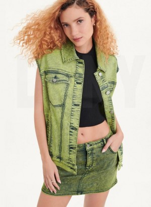 Green Women's DKNY Oversized Denim Vest Jackets | Australia-D0846