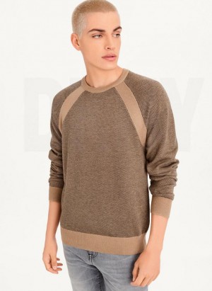 Grey Brown Men's DKNY Birdseye Stitch Sweaters | Australia-D1145