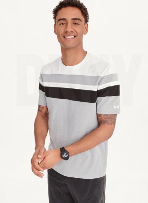 Grey Men's DKNY Block Short Sleeve Crewneck T Shirts | Australia-D1235