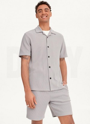 Grey Men's DKNY Button Front Cord Shirts | Australia-D1046