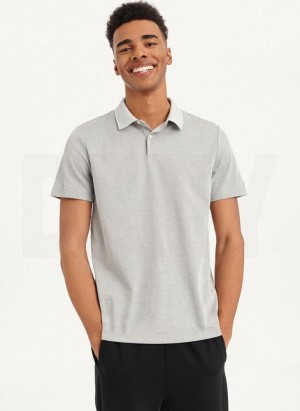 Grey Men's DKNY Core Pima Cotton Pique Polo Shirts | Australia-D0973
