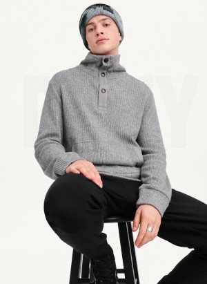 Grey Men's DKNY Double Knit Rib Funnel Neck Sweaters | Australia-D1257