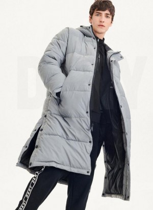 Grey Men's DKNY Long Quilted Coats | Australia-D1529