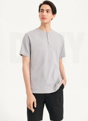 Grey Men's DKNY Slub Jersey Henley T Shirts | Australia-D1316