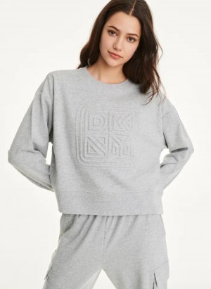 Grey Women's DKNY Cotton Jersey Crew With Logo Embossing Sweatshirts | Australia-D1905