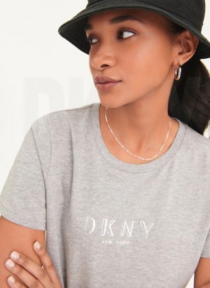 Grey Women's DKNY Crinkle Foil Spec Logo T Shirts | Australia-D1332