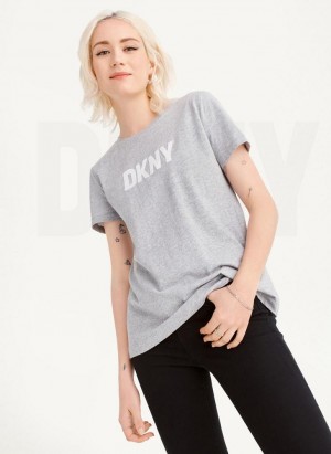 Grey Women's DKNY Foundation Logo T Shirts | Australia-D0391