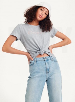 Grey Women's DKNY Glitter Logo T Shirts | Australia-D1381