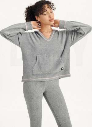 Grey Women's DKNY Long Sleeve Hooded Top And Legging Set Pajamas | Australia-D0507
