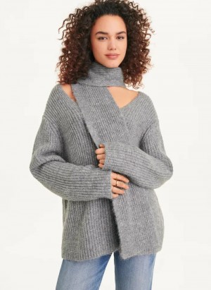 Grey Women's DKNY Long Sleeve Scarf Sweaters | Australia-D0756