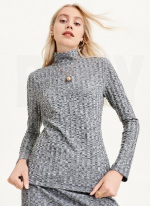 Grey Women's DKNY Long Sleeve Turtleneck Ribbed Top Sweaters | Australia-D0917