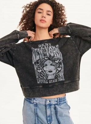 Grey Women's DKNY Long Sleeve With Tour Graphic Sweatshirts | Australia-D0940