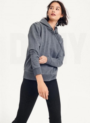 Grey Women's DKNY Long Sleeve Zipper Shoulder With Detachable Hoodies | Australia-D0490