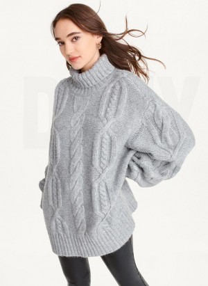 Grey Women's DKNY Oversized Cable Knit Sweaters | Australia-D1751