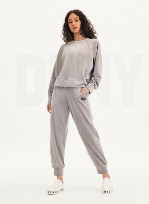 Grey Women's DKNY Platinum Velour Pullover Sweatshirts | Australia-D1507