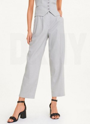 Grey Women's DKNY Pleated Linen Pants | Australia-D1138