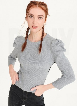 Grey Women's DKNY Puff Sleeve Sweaters | Australia-D0738