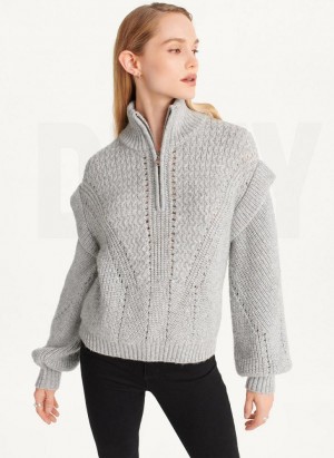 Grey Women's DKNY Quarter Zip Cable Knit Sweaters | Australia-D0832