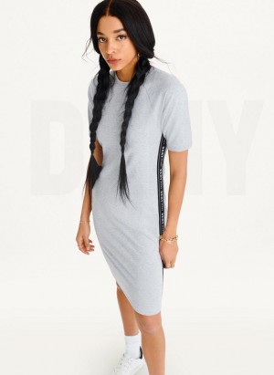 Grey Women's DKNY Side Logo Taping Dresses | Australia-D1162