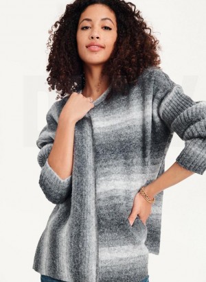 Grey Women's DKNY Striped Oversized Fitted Sleeve Sweaters | Australia-D0873