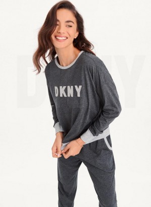 Grey Women's DKNY Top And Jogger Sleep Set Pajamas | Australia-D0157