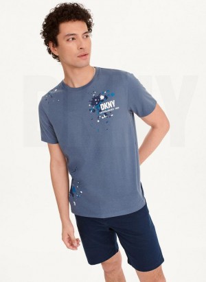 Indigo Men's DKNY Paint Splatter T Shirts | Australia-D1171