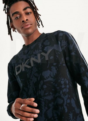 Indigo Men's DKNY Tropical Print French Terry Crewneck Sweatshirts | Australia-D0960