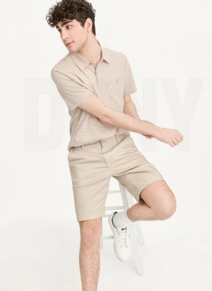 Khaki Men's DKNY Slub Jersey Stripe Polo T Shirts | Australia-D1766