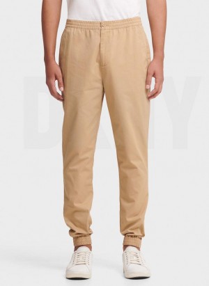 Khaki Men's DKNY Twill Joggers | Australia-D1202