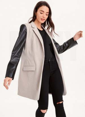 Khaki Women's DKNY Mixed Media Tailored Jackets | Australia-D0665