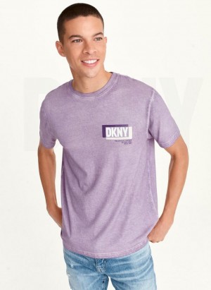 Lavender Men's DKNY TONAL BOX MINERAL WASH T Shirts | Australia-D0543
