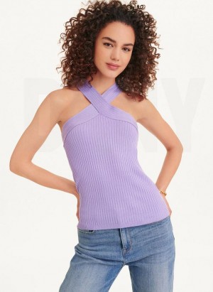 Lavender Women's DKNY Sleeveless Crossover Sweaters | Australia-D0503