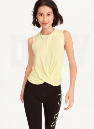 Light Green Women's DKNY Rib Twist Front Tank Tops | Australia-D1464