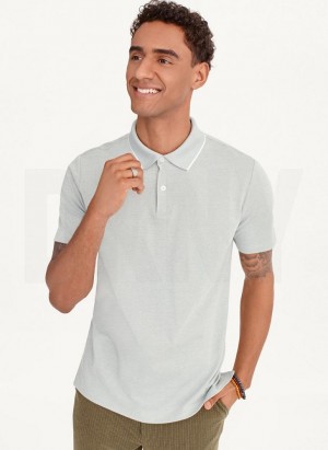 Light Grey Men's DKNY Core Pima Cotton Pique Polo Shirts | Australia-D1689
